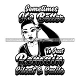 Afro Black Woman Portrait Life Quote Bamboo Hoop Earrings Short Hairstyle B/W SVG JPG PNG Vector Designs Cutting Files For Circuit Silhouette