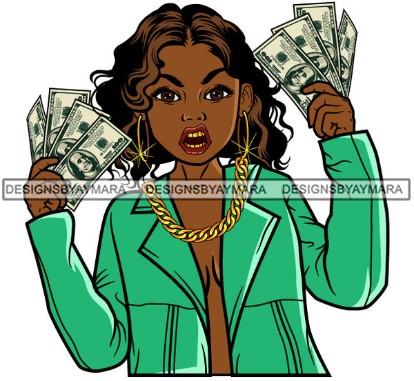 Afro Lola Hustler 100 Dollar Bill Money Maker Savage Hustle Black Woman Successful Black Girl Magic SVG Cutting Files For Silhouette and Cricut and More!