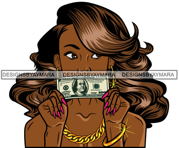 Afro Lola Hustler 100 Dollar Bill Money Maker Savage Hustle Black Woman Successful Black Girl Magic SVG Cutting Files For Silhouette and Cricut and More!