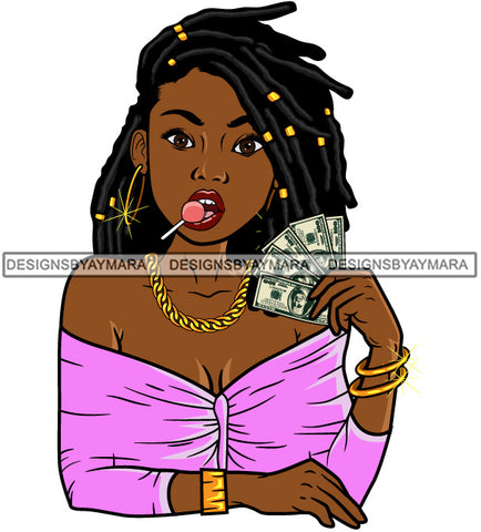 Afro Lola Hustler 100 Dollar Bill Money Maker Lollipop Savage Hustle Black Woman Successful Black Girl Magic SVG Cutting Files For Silhouette and Cricut and More!