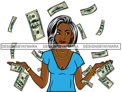 Afro Lola Hustler 100 Dollar Bill Flying Money Maker Savage Hustle Black Woman Successful Black Girl Magic SVG Cutting Files For Silhouette and Cricut and More!