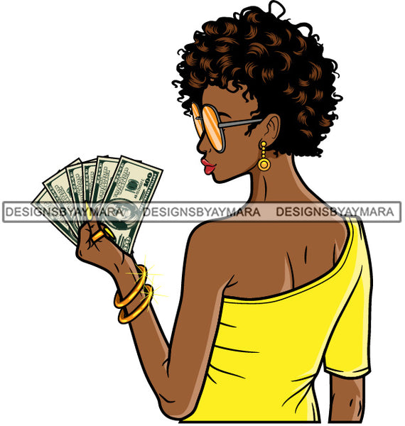 Afro Lola Hustler 100 Dollar Bill Money Maker Savage Hustle Black Woman Successful Black Girl Magic SVG Cutting Files For Silhouette and Cricut and More!