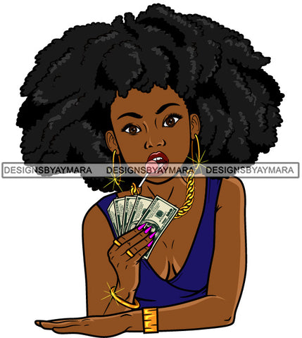 Afro Lola Hustler 100 Dollar Bill Money Maker Lollipop Savage Hustle Black Woman Successful Black Girl Magic SVG Cutting Files For Silhouette and Cricut and More!