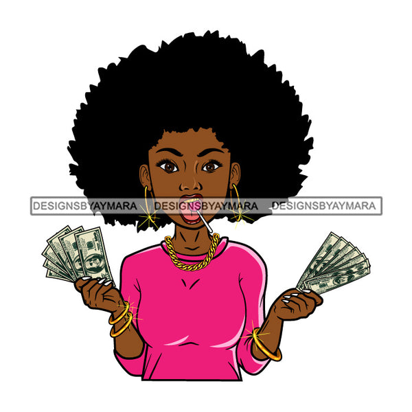 Afro Lola Hustler 100 Dollar Bill Money Maker Lollipop Savage Hustle Black Woman Successful Black Girl Magic  SVG Cutting Files For Silhouette and Cricut and More!