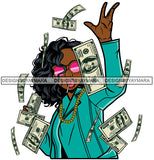 Afro Lola Hustler 100 Dollar Bill Flying Money Maker Lollipop Savage Hustle Black Woman Successful Black Girl Magic  SVG Cutting Files For Silhouette and Cricut and More!