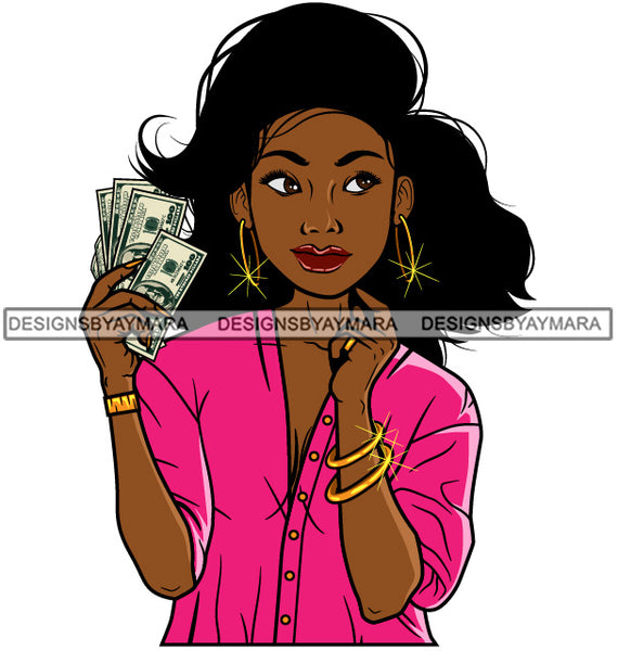 Afro Lola Hustler 100 Dollar Bill Money Maker Savage Hustle Black Woman Successful Black Girl Magic SVG Cutting Files For Silhouette and Cricut and More!