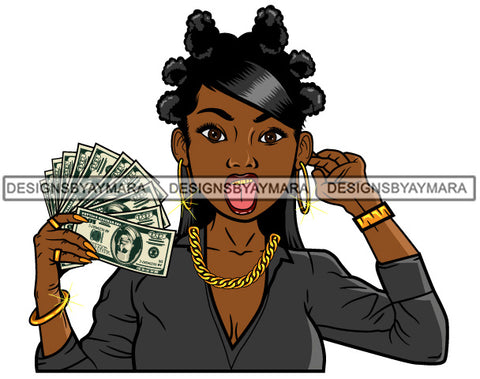 Afro Lola Hustler 100 Dollar Bill Money Maker Savage Hustle Black Woman Successful Black Girl Magic SVG Cutting Files For Silhouette and Cricut and More!