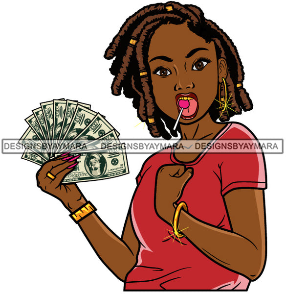 Afro Lola Hustler 100 Dollar Bill Money Maker Lollipop Savage Hustle Black Woman Successful Black Girl Magic SVG Cutting Files For Silhouette and Cricut and More!