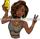 Afro Lola Taking A Selfie Peace Sign Beautiful Black Woman SVG Cutting Files For Silhouette Cricut and More