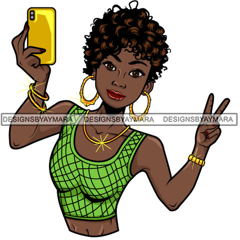 Afro Lola Taking A Selfie Peace Sign Beautiful Black Woman SVG Cutting Files For Silhouette Cricut and More
