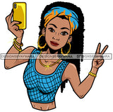 Afro Lola Taking A Selfie Peace Sign Beautiful Black Woman SVG Cutting Files For Silhouette Cricut and More