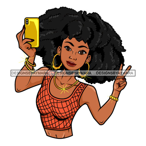 Afro Lola Taking A Selfie Peace Sign Beautiful Black Woman SVG Cutting Files For Silhouette Cricut and More