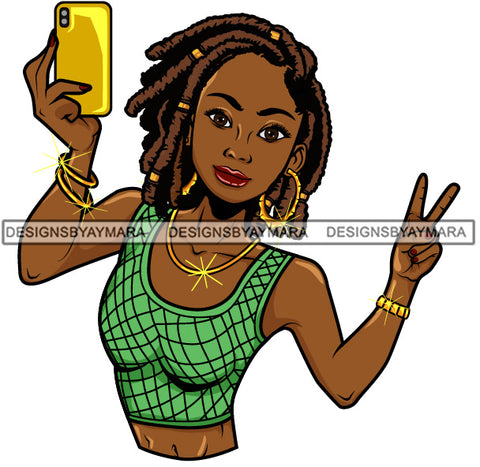 Afro Lola Taking A Selfie Peace Sign Beautiful Black Woman SVG Cutting Files For Silhouette Cricut and More