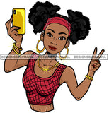 Afro Lola Taking A Selfie Peace Sign Beautiful Black Woman SVG Cutting Files For Silhouette Cricut and More