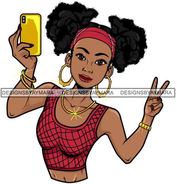 Afro Lola Taking A Selfie Peace Sign Beautiful Black Woman SVG Cutting Files For Silhouette Cricut and More