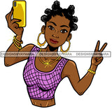 Afro Lola Taking A Selfie Peace Sign Beautiful Black Woman SVG Cutting Files For Silhouette Cricut and More
