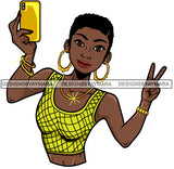 Afro Lola Taking A Selfie Peace Sign Beautiful Black Woman SVG Cutting Files For Silhouette Cricut and More