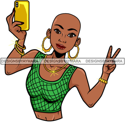 Afro Lola Taking A Selfie Peace Sign Beautiful Black Woman SVG Cutting Files For Silhouette Cricut and More