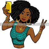 Afro Lola Taking A Selfie Peace Sign Beautiful Black Woman SVG Cutting Files For Silhouette Cricut and More