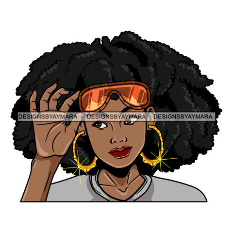 Afro Lola Queen Bamboo Hoop Earrings Lady Sunglasses Afro Hair Style SVG Cutting Files For Silhouette Cricut