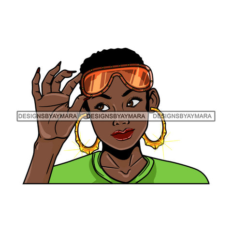 Afro Lola Queen Sexy Bamboo Hoop Earrings Lady Sunglasses Short Hair Style SVG Cutting Files For Silhouette Cricut