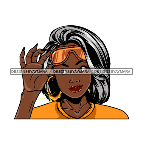 Afro Lola Queen Sexy Bamboo Hoop Earrings Lady Sunglasses Straight Hair Style SVG Cutting Files For Silhouette Cricut