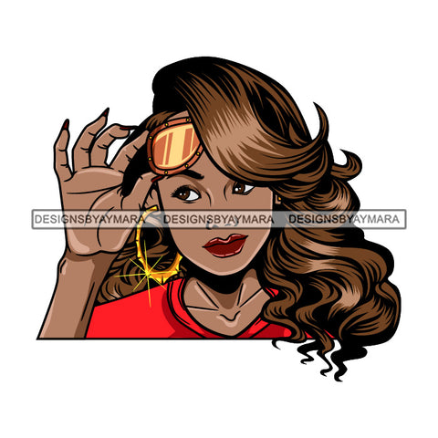 Afro Lola Queen Sexy Bamboo Hoop Earrings Lady Sunglasses Wavy Hair Style SVG Cutting Files For Silhouette Cricut