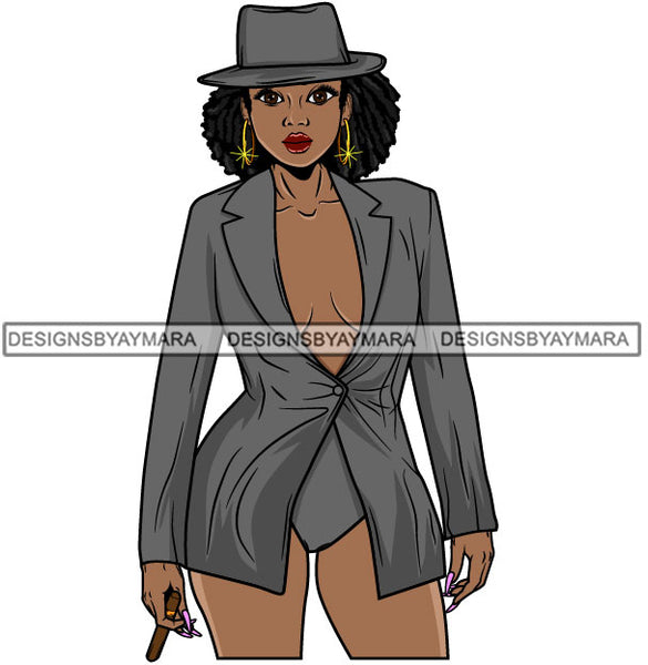 Afro Lola Woman With Attitude Strong Character Holding Cigar Wearing Hat Confident Lady .SVG Clipart Vector Cutting Files