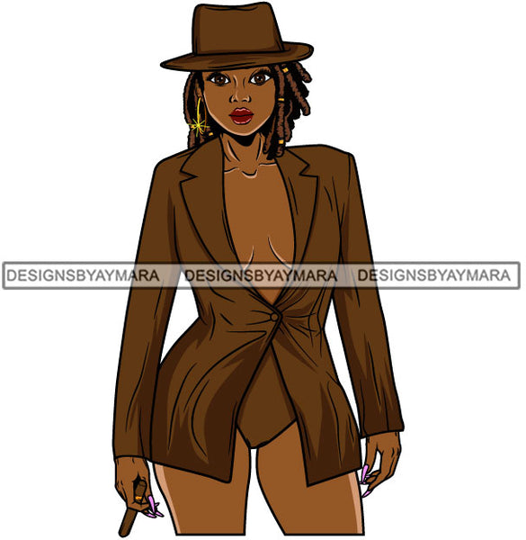 Afro Lola Woman With Attitude Strong Character Holding Cigar Wearing Hat Confident Lady .SVG Clipart Vector Cutting Files