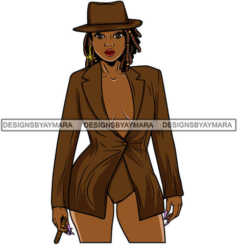 Afro Lola Woman With Attitude Strong Character Holding Cigar Wearing Hat Confident Lady .SVG Clipart Vector Cutting Files