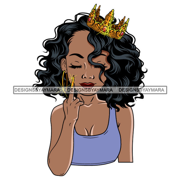 Bundle 5 Afro Beautiful Lola Queen Gold Crown Middle Finger Mean Emotion Boss Lady Black Woman Nubian Melanin Popping SVG Cutting Files For Silhouette Cricut and More