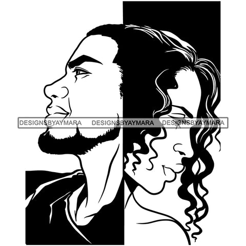 Afro Power Couple Man Woman Relationships Together Soulmates Portrait Melanin Romance Affection True Love SVG JPG PNG Vector Clipart Cricut Silhouette Cut Cutting