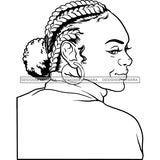 Afro Woman Mature Portrait Side View Nubian Classy Flawless Braids Bun Hair B/W SVG JPG PNG Designs Cricut Silhouette Cut Cuttings