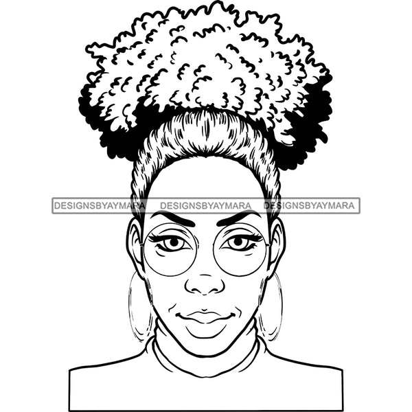 Afro Woman Mature Portrait Nubian Classy Flawless Puffy Up Do Hairstyle B/W SVG JPG PNG Designs Cricut Silhouette Cut Cuttings