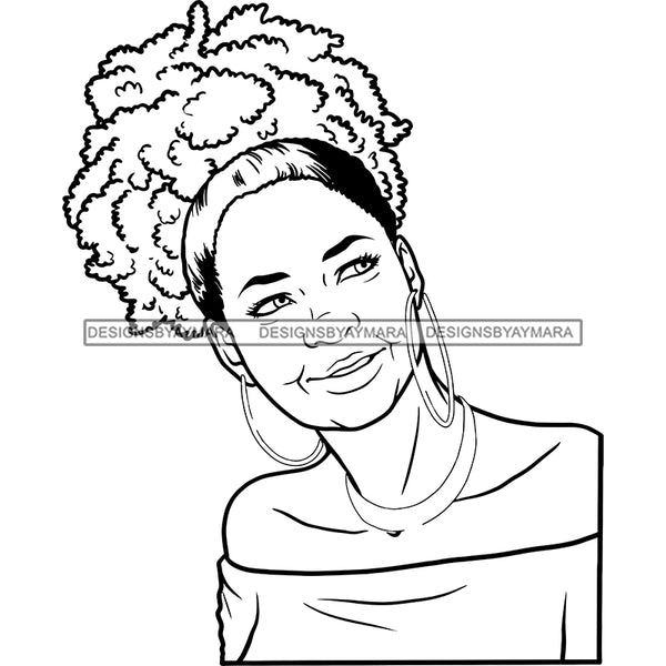 Afro Woman Mature Portrait Nubian Classy Flawless Puffy Up Do Hairstyle B/W SVG JPG PNG Designs Cricut Silhouette Cut Cuttings