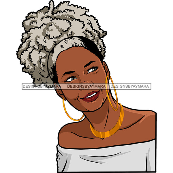 Afro Woman Mature Portrait Nubian Classy Flawless Grey Puffy Up Do Hairstyle SVG JPG PNG Designs Cricut Silhouette Cut Cuttings