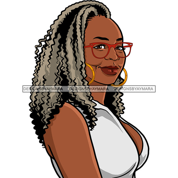 Afro Woman Mature Portrait Side View Nubian Classy Flawless Glasses Grey Curly Hairstyle SVG JPG PNG Designs Cricut Silhouette Cut Cuttings