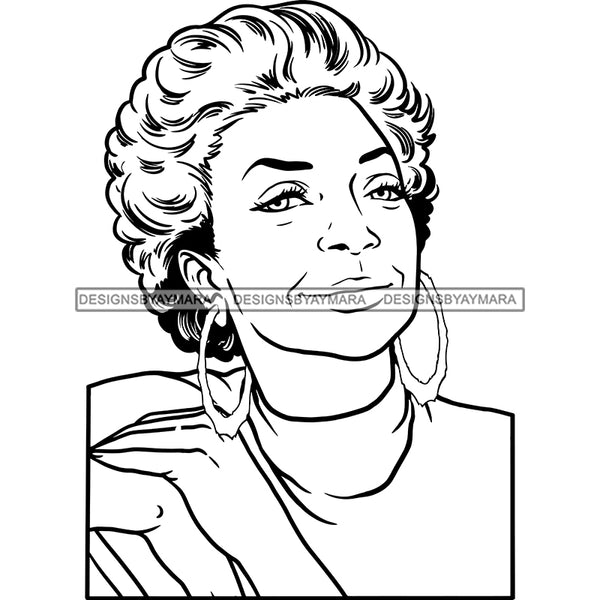 Afro Woman Mature Portrait Nubian Classy Flawless Short Hairstyle B/W SVG JPG PNG Designs Cricut Silhouette Cut Cuttings