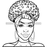Afro Woman Mature Portrait Nubian Classy Flawless Headwrap Puffy Up Do Hairstyle B/W SVG JPG PNG Designs Cricut Silhouette Cut Cuttings