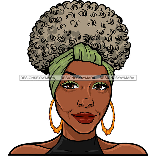 Afro Woman Mature Portrait Nubian Classy Flawless Headwrap Grey Puffy Up Do Hairstyle SVG JPG PNG Designs Cricut Silhouette Cut Cuttings