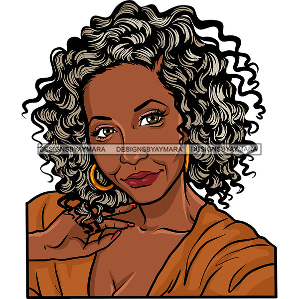 Afro Woman Mature Portrait Nubian Classy Flawless Black Magic Grey Curly Hairstyle SVG JPG PNG Designs Cricut Silhouette Cut Cuttings