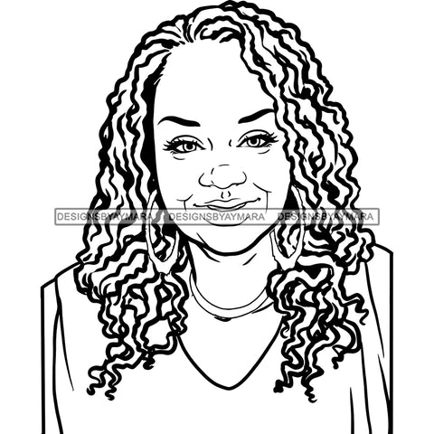 Afro Woman Mature Portrait Nubian Classy Flawless Earrings Necklace Black Magic Curly Hairstyle B/W SVG JPG PNG Designs Cricut Silhouette Cut Cuttings