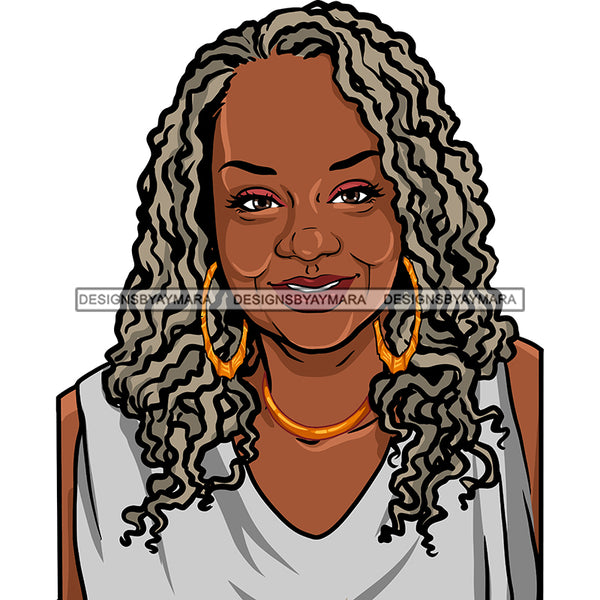 Afro Woman Mature Portrait Nubian Classy Flawless Earrings Necklace Black Magic Grey Curly Hairstyle SVG JPG PNG Designs Cricut Silhouette Cut Cuttings