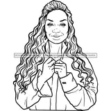 Afro Woman Mature Portrait Nubian Classy Flawless Black Magic Long Curly Hairstyle B/W SVG JPG PNG Designs Cricut Silhouette Cut Cuttings