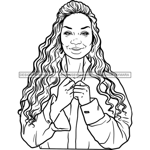 Afro Woman Mature Portrait Nubian Classy Flawless Black Magic Long Curly Hairstyle B/W SVG JPG PNG Designs Cricut Silhouette Cut Cuttings