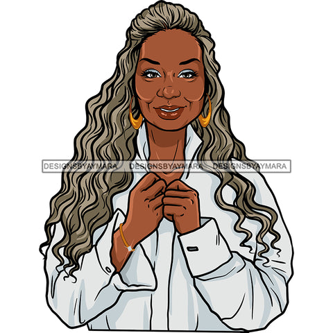 Afro Woman Mature Portrait Nubian Classy Flawless Black Magic Long Grey Curly Hairstyle SVG JPG PNG Designs Cricut Silhouette Cut Cuttings