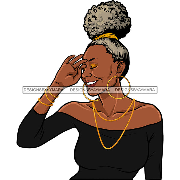 Afro Woman Mature Portrait Nubian Classy Flawless Hoop Earrings Grey Puffy Up Do Hairstyle SVG JPG PNG Designs Cricut Silhouette Cut Cuttings