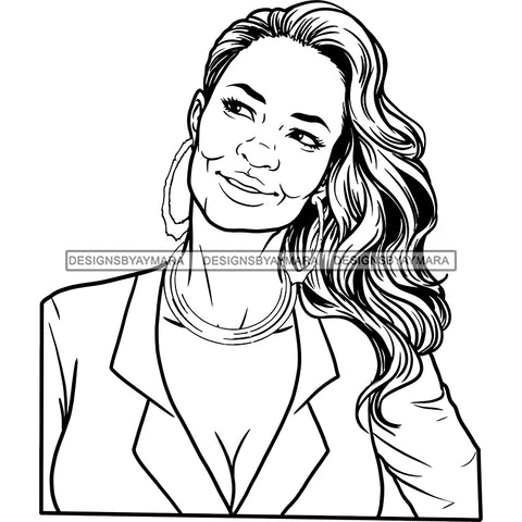 Afro Woman Mature Portrait Nubian Classy Flawless Black Magic Wavy Hairstyle B/W SVG JPG PNG Designs Cricut Silhouette Cut Cuttings