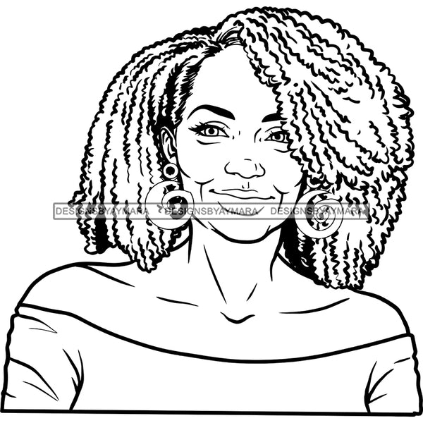 Afro Woman Mature Portrait Nubian Classy Flawless Black Magic Afro Hairstyle B/W SVG JPG PNG Designs Cricut Silhouette Cut Cuttings