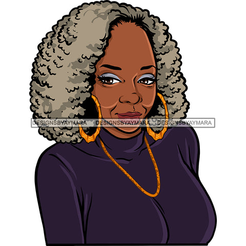 Afro Woman Mature Portrait Nubian Classy Flawless Black Magic Grey Afro Hairstyle SVG JPG PNG Designs Cricut Silhouette Cut Cuttings